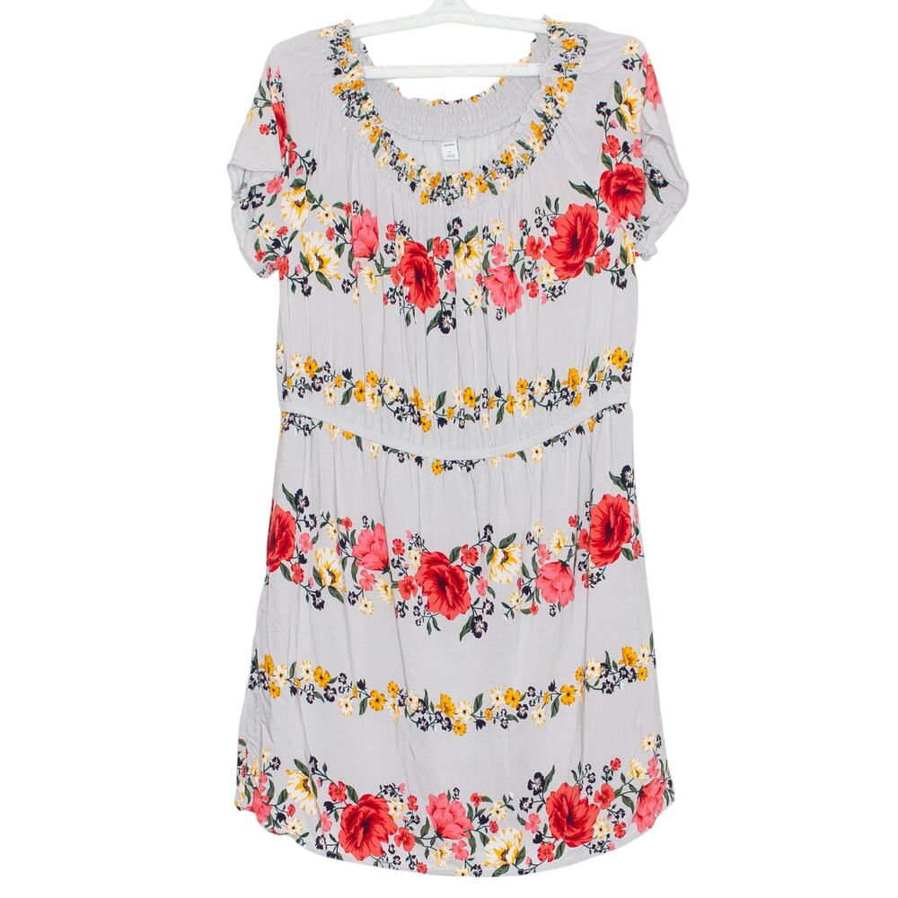 Old Navy Dress On Off Shoulder Floral Cottage Boho Prairie Romantic Gray Size XL